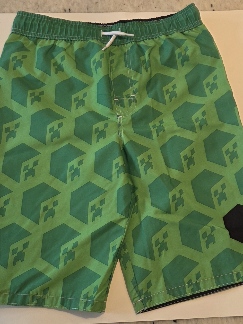 Boy's Green Geometric Swim Shorts - Elastic Waist